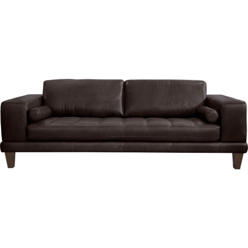 Wynne Sofa in Brown Leather on Brown Wood Legs