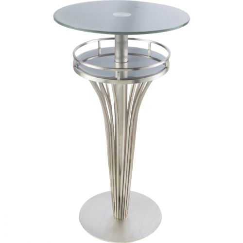 Yukon Contemporary Bar Table in Stainless Steel & Gray Frosted Tempered Glass