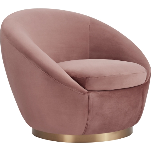 Yves Swivel Accent Chair in Blush Velvet & Brushed Gold