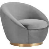 Yves Swivel Accent Chair in Grey Velvet & Brushed Gold