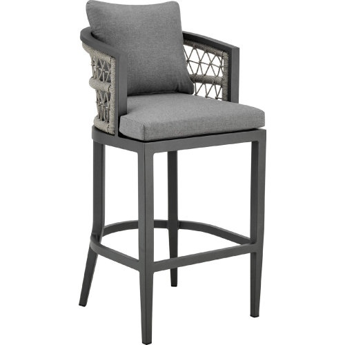 Zella Outdoor 26" Counter Stool in Aluminum, Light Gray Rope & Earl Gray Fabric (Set of 2)