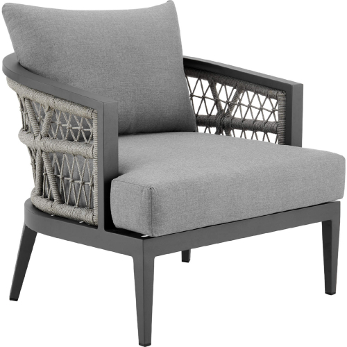 Zella Outdoor Arm Chair in Aluminum, Light Gray Rope & Earl Gray Fabric