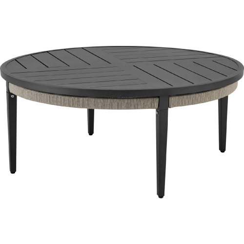 Zella Round Coffee Table in Aluminum, Charcoal Finish & Light Gray Rope