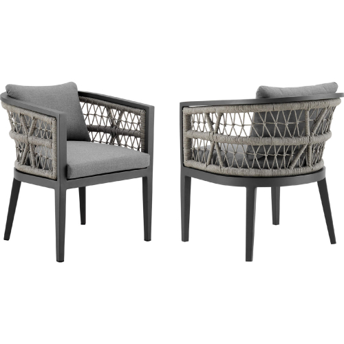 Zella Outdoor Dining Chair in Aluminum, Light Gray Rope & Earl Gray Fabric (Set of 2)