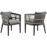 Zella Outdoor Dining Chair in Aluminum, Light Gray Rope & Earl Gray Fabric (Set of 2)