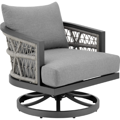 Zella Outdoor Swivel Arm chair in Aluminum, Light Gray Rope & Earl Gray Fabric