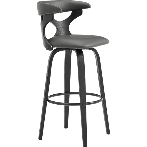 Zenia 26" Swivel Counter Stool in Gray Leatherette & Black Wood