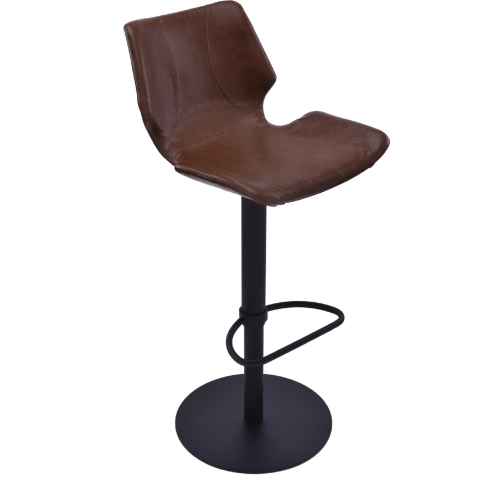 Zuma Adjustable Height Swivel Bar Stool in Vintage Coffee Leatherette & Black Metal Finish