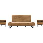 Aldo King 3 Piece Bedroom Set in Brown Oak Wood & Black Metal