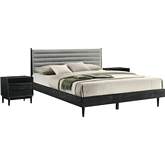 Artemio 3 Piece King Bedroom Set in Gray Fabric & Black Finish Wood