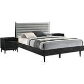 Artemio 3 Piece Queen Bedroom Set in Gray Fabric & Black Finish Wood