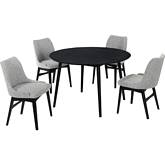 Arcadia & Azalea 48" Round 5 Piece Dining Set in Gray Fabric & Black Wood