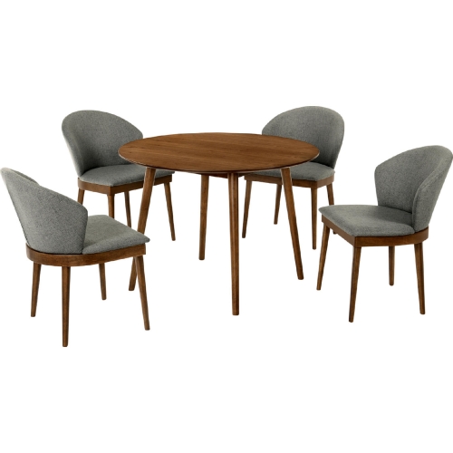 Arcadia & Juno 42" Round 5 Piece Dining Set in Charcoal Fabric & Walnut Wood