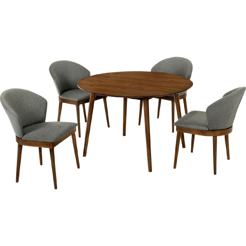 Arcadia & Juno 48" Round 5 Piece Dining Set in Charcoal Fabric & Walnut Wood