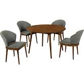 Arcadia & Juno 48" Round 5 Piece Dining Set in Charcoal Fabric & Walnut Wood