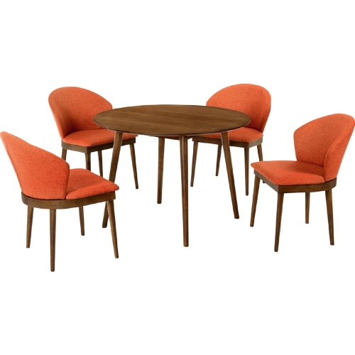 Arcadia & Juno 42" Round 5 Piece Dining Set in Orange Fabric & Walnut Wood