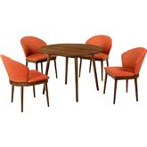 Arcadia & Juno 42" Round 5 Piece Dining Set in Orange Fabric & Walnut Wood