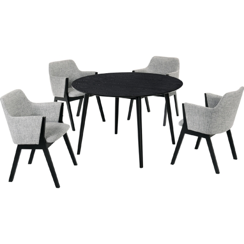 Arcadia & Renzo 48" Round 5 Piece Dining Set in Gray Fabric & Black Wood