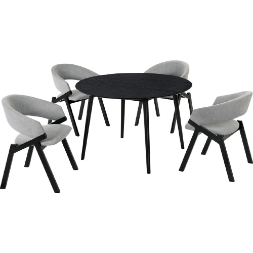 Arcadia & Talulah 48" Round 5 Piece Dining Set in Gray Fabric & Black Wood