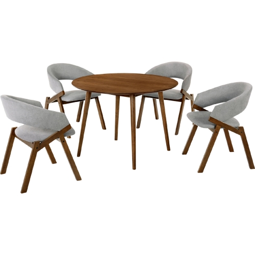 Arcadia & Talulah 42" Round 5 Piece Dining Set in Gray Fabric & Walnut Wood