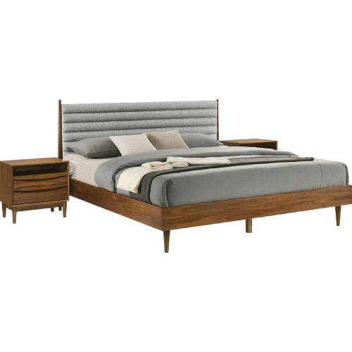 Artemio 3 Piece King Bedroom Set in Gray Fabric & Walnut Finish Wood