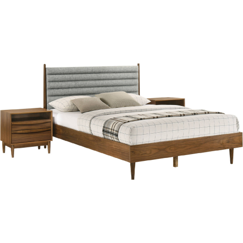 Artemio 3 Piece Queen Bedroom Set in Gray Fabric & Walnut Finish Wood