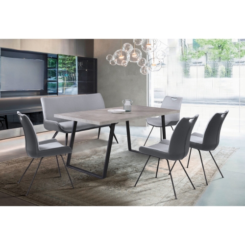 Coronado 6 Piece Dining Set in Grey Wood, Metal & Grey Leatherette