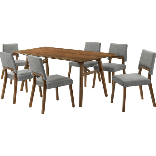 Channell 7 Piece Dining Set in Walnut Finish Wood & Charcoal Fabric