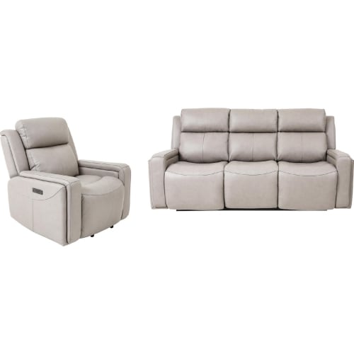 Claude Dual Power Headrest & Lumbar Reclining Sofa Set in Light Grey Leather