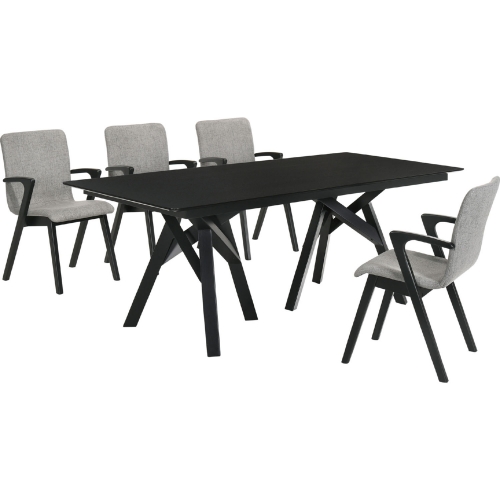 Cortina Varde 5 Piece Dining Set in Black Wood & Grey Fabric