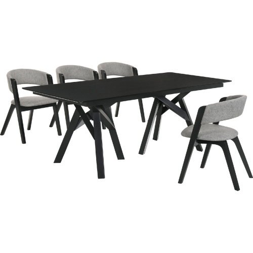 Cortina Rowan 5 Piece Dining Set in Black Wood & Grey Fabric