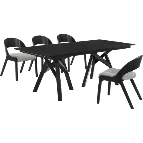 Cortina Polly 5 Piece Dining Set in Black Wood & Grey Fabric