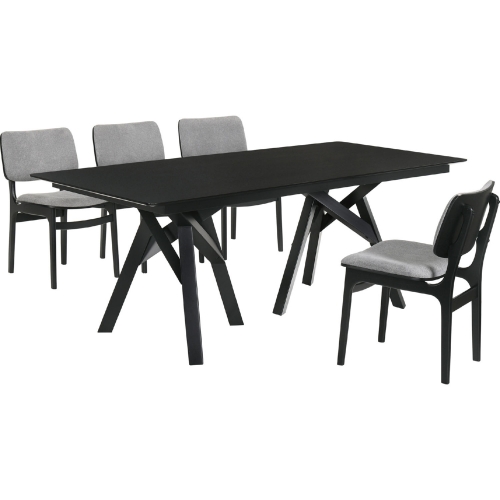 Cortina Lima 5 Piece Dining Set in Black Wood & Grey Fabric