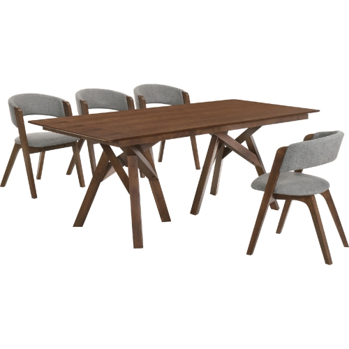 Cortina Rowan 5 Piece Dining Set in Walnut Wood & Grey Fabric