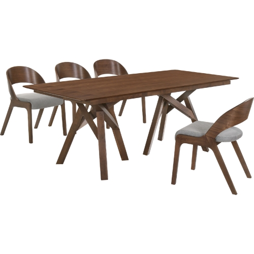 Cortina Polly 5 Piece Dining Set in Walnut Wood & Grey Fabric