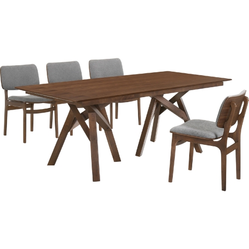 Cortina Lima 5 Piece Dining Set in Walnut Wood & Grey Fabric