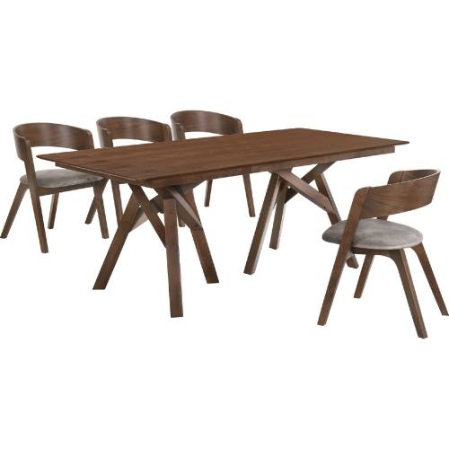 Cortina Jackie 5 Piece Dining Set in Walnut Wood & Brown Fabric