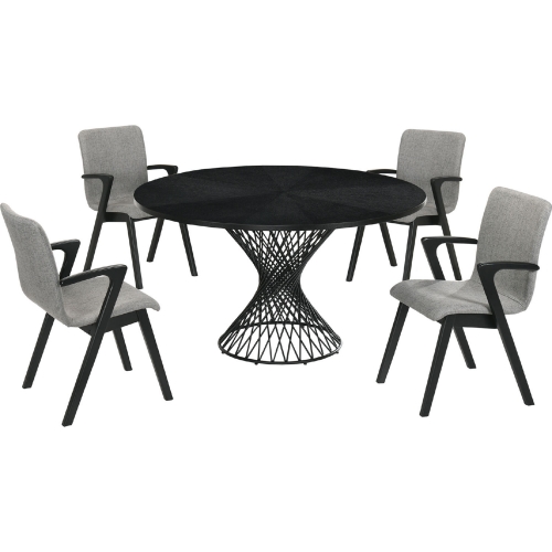 Cirque Varde 5 Piece Dining Set in Grey, Black Wood & Metal