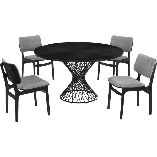 Cirque Lima 5 Piece Dining Set in Grey, Black Wood & Metal