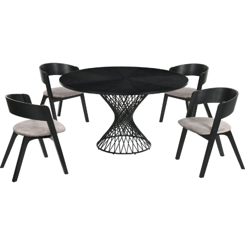 Cirque Jackie 5 Piece Dining Set in Brown, Black Wood & Metal