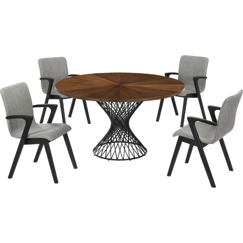 Cirque Varde 5 Piece Dining Set in Grey, Walnut & Black