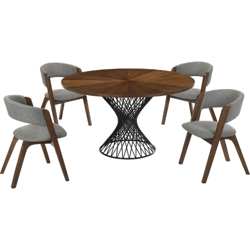 Cirque Rowan 5 Piece Dining Set in Grey, Walnut & Black