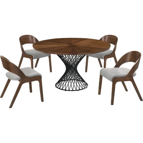 Cirque Polly 5 Piece Dining Set in Grey, Walnut & Black