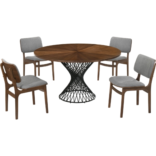 Cirque Lima 5 Piece Dining Set in Grey, Walnut & Black