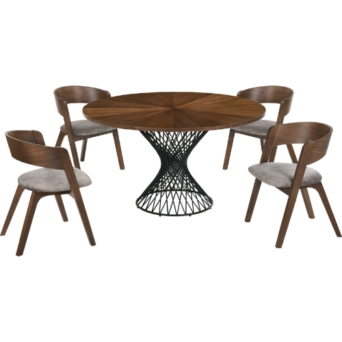 Cirque Jackie 5 Piece Dining Set in Brown, Walnut & Black