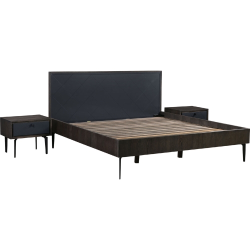 Cross 3 Piece King Bedroom Set in Solid Dark Oak & Metal