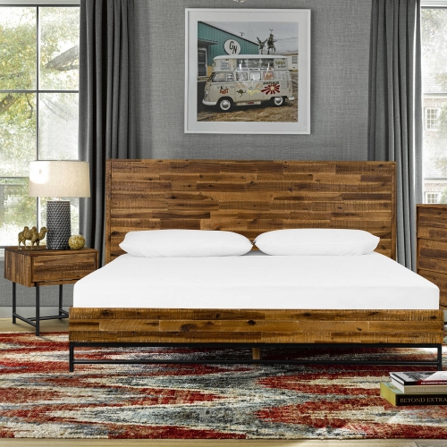 Cusco 3 Piece King Bed & Nightstands Set in Antique Acacia