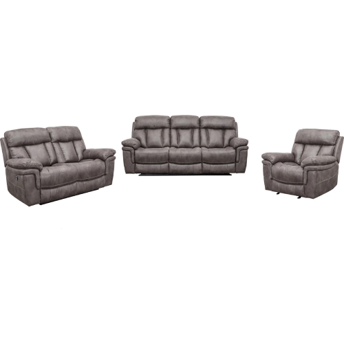 Estelle Power Reclining 3 Piece Sofa Set in Gunmetal Grey Fabric