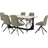 Esme & Maverick 7 Piece Dining Set in Stone, Black Metal & Taupe Gray Leatherette