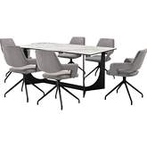 Esme & Penny 7 Piece Dining Set in Stone, Black Metal & Gray Fabric